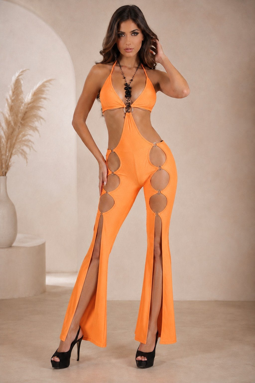 Aphrodite Oranje Overall met Strass Details - Nieuw S/M, Aphrodite, Ophalen of Verzenden, Nieuw, Oranje