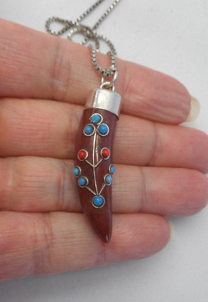 Zilveren ketting met aparte vintage hanger nr.041, Met hanger, Verzenden, Zo goed als nieuw, Zilver