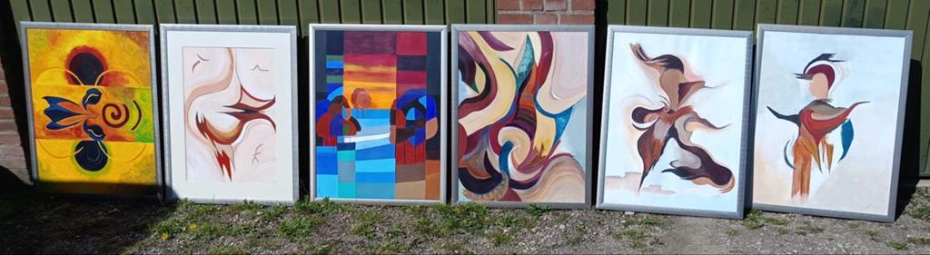 Grote verzameling abstracte schilderijen met aluminium, Ophalen of Verzenden