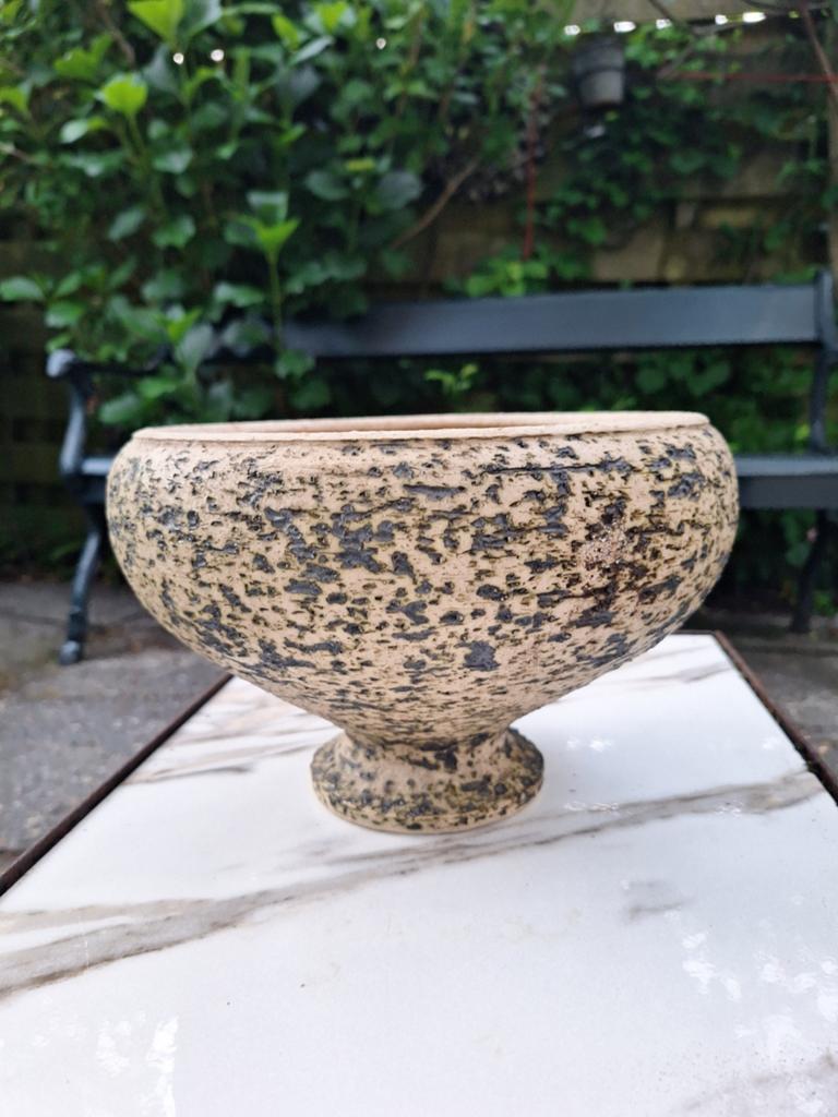 Vintage chamotte bloempot, berkenbast, geglazuurd, 60's, Ophalen of Verzenden, Aardewerk