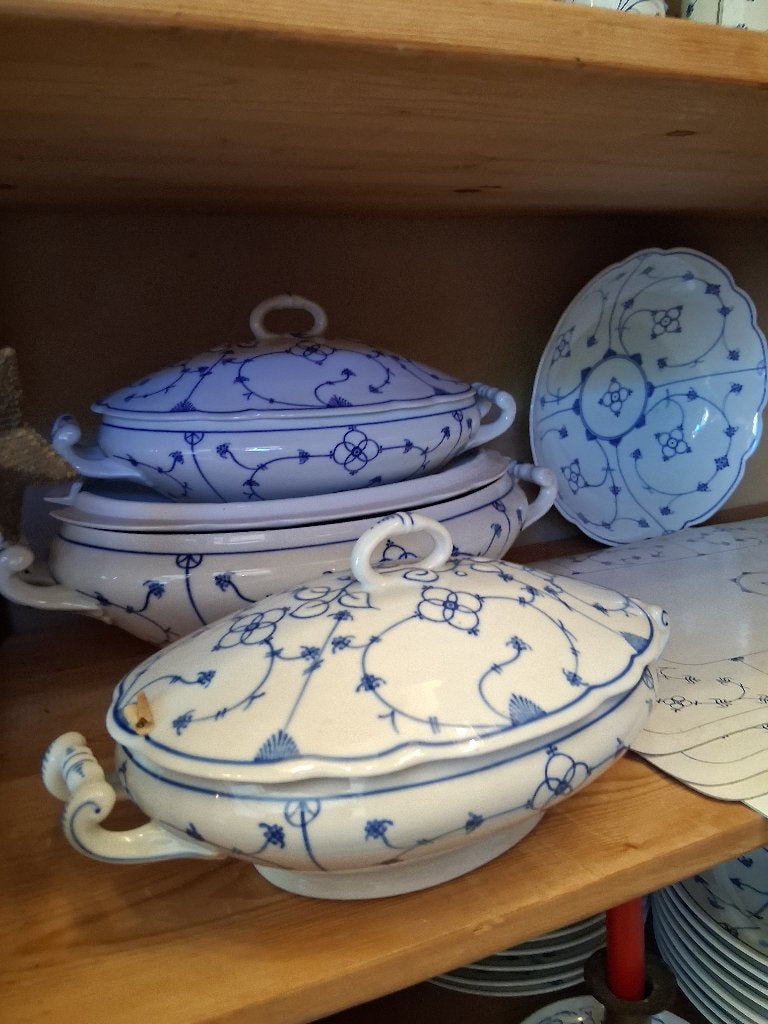 blauw saks soepterrine +2 dekschalen Jager groene stempel, Ophalen, Zo goed als nieuw, Overige stijlen, Kop(pen) en/of Schotel(s)