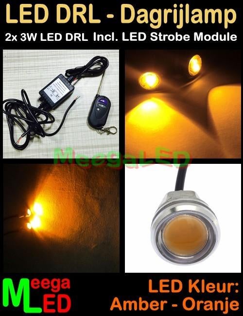 LED Motor Strobe Flitser - 2x 3W Zilver RF AB – Oranje, Motoren, Ophalen of Verzenden
