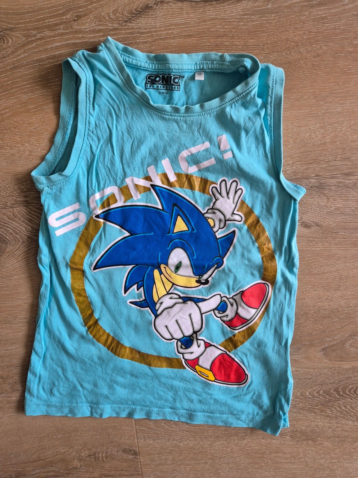 Sonic mouwloos shirt maat 128, Gebruikt, Sonic The Hedgehog, Ophalen of Verzenden, Shirt of Longsleeve