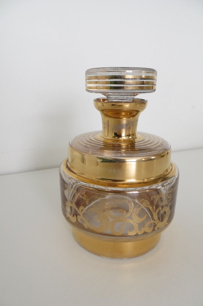 Oude Boheems glazen karaf / flacon met goud gedecoreerd., Antiek en Kunst, Ophalen of Verzenden