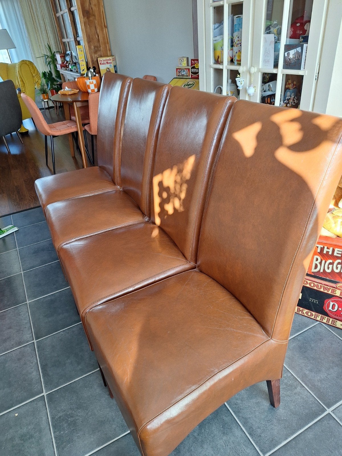 Eethoek stoelen bruin, Ophalen, Gebruikt, Bruin, Leer