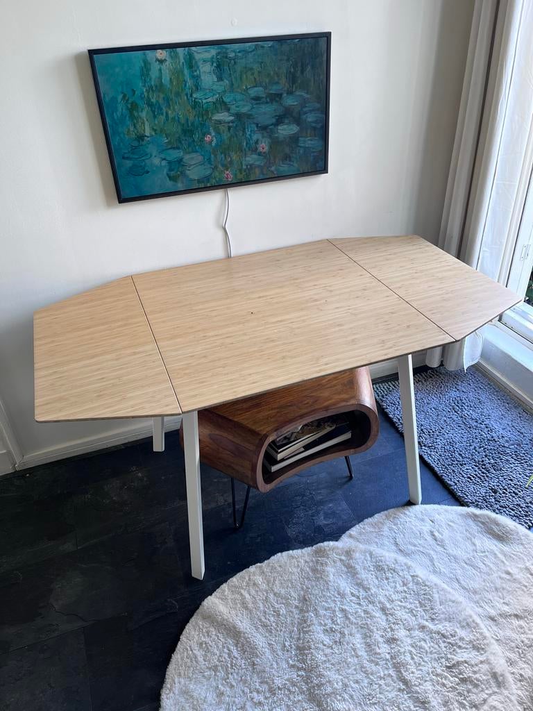 IKEA PS 2012 klaptafel bamboe/wit - 74/106/138 x 80 cm, Ophalen, 100 tot 150 cm, 50 tot 100 cm, Zo goed als nieuw
