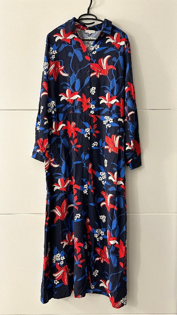 Bel & Bo lange donkerblauwe jurk met bloemenprint, Kleding | Dames, Blauw, Ophalen of Verzenden, Zo goed als nieuw, Onder de knie