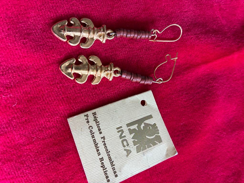 Inca Pre-Columbiaanse Replica Oorbellen - Verguld, Overige materialen, Hangers, Nieuw, Ophalen of Verzenden