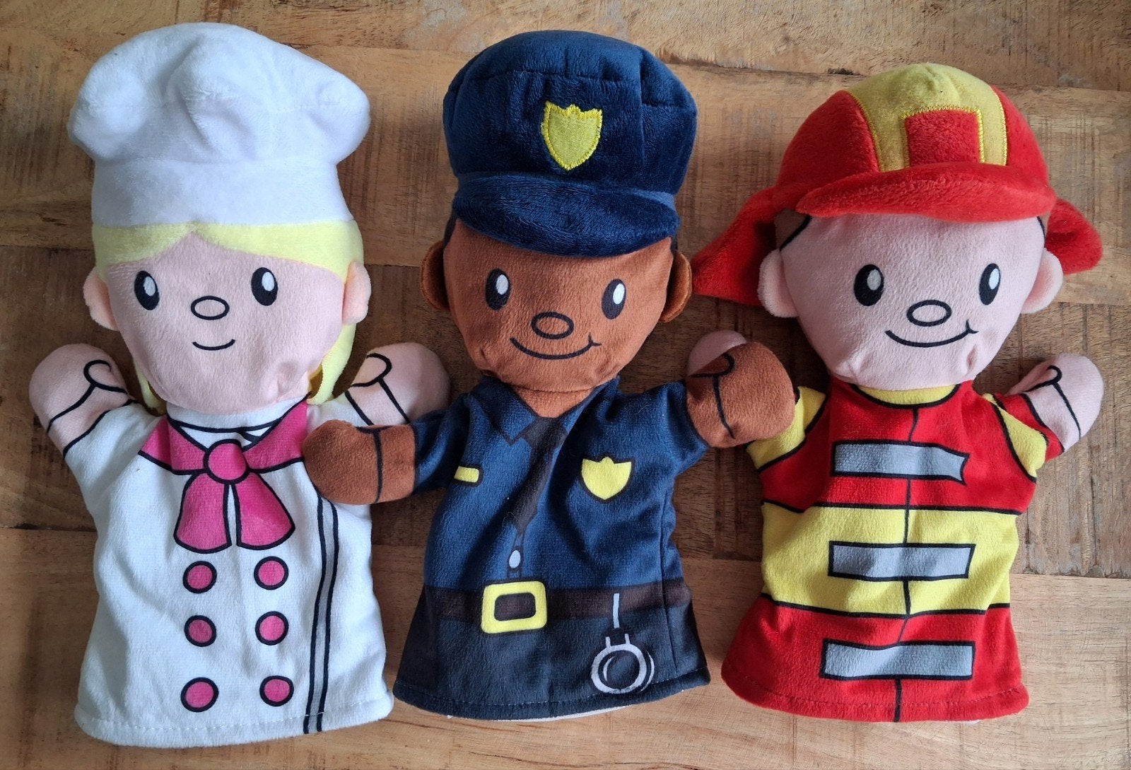 AH Handpoppen Brandweer , Politie en Kok - poppenkastpoppen, Overige typen, Ophalen of Verzenden, Middelgroot (20 tot 80 cm), Albert Heijn