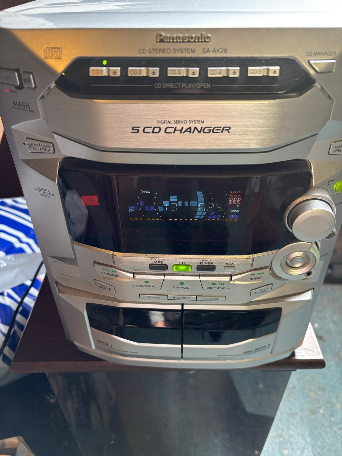 Panasonic stereo met 5 cd-wisselaar en dubbel cassettedeck, Overige merken, Gebruikt, Cassettedeck, Ophalen of Verzenden