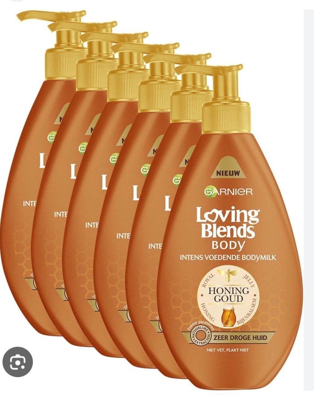 GEZOCHT: Garnier Loving Blends Body Honing Goud Bodymilk, Ophalen of Verzenden, Nieuw, Bad & Douche