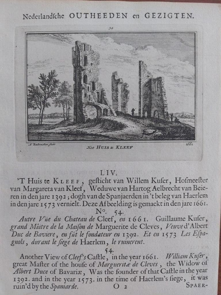 54 / Het huis te Kleef by Haarlem (1ste druk uit 1732), Antiek en Kunst, Ophalen of Verzenden