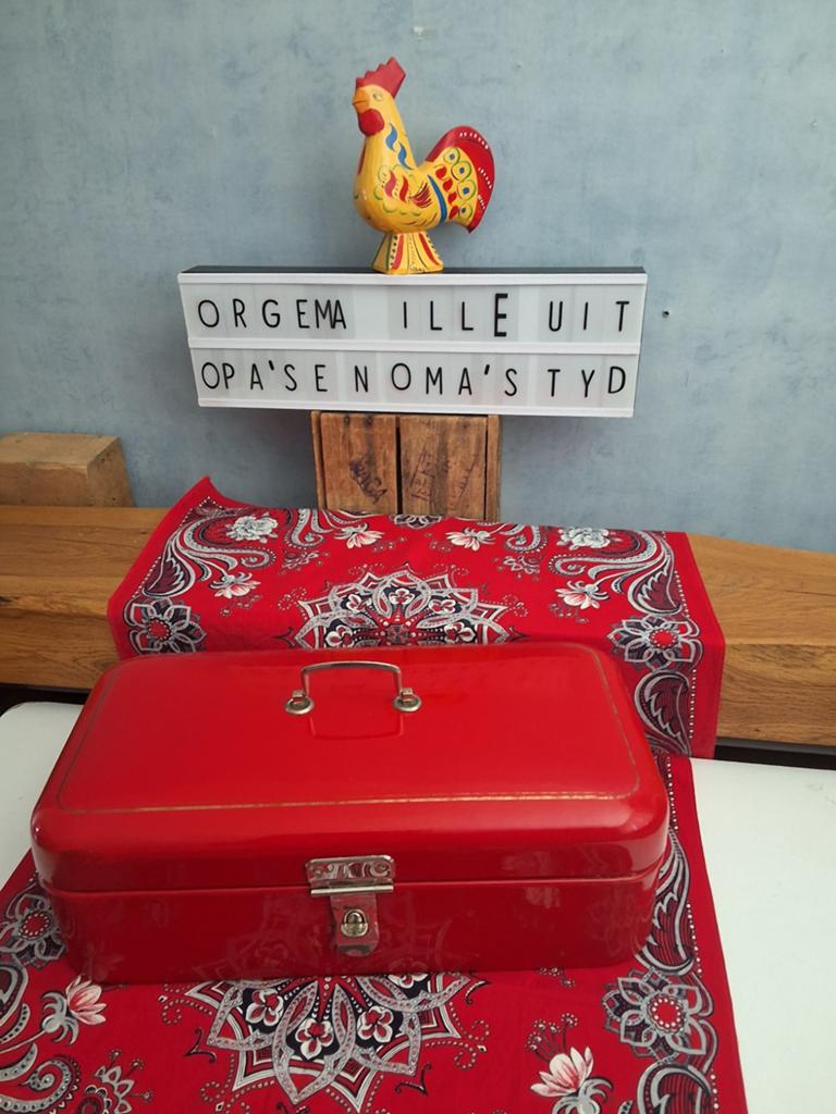 👌Rood (oranje) met gouden bies EMAILLE BROODTROMMEL, Ophalen of Verzenden