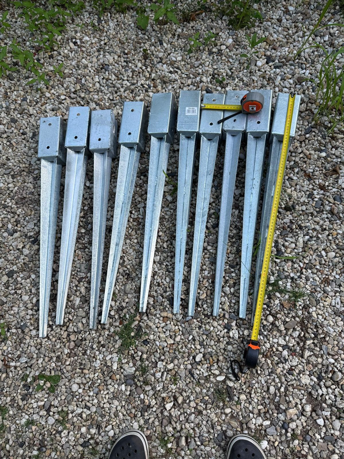 Paalpunten voor palen van 7x7 x75 cm 10 stuks, Doe-het-zelf en Verbouw, IJzerwaren en Bevestigingsmiddelen, Ophalen, Gebruikt