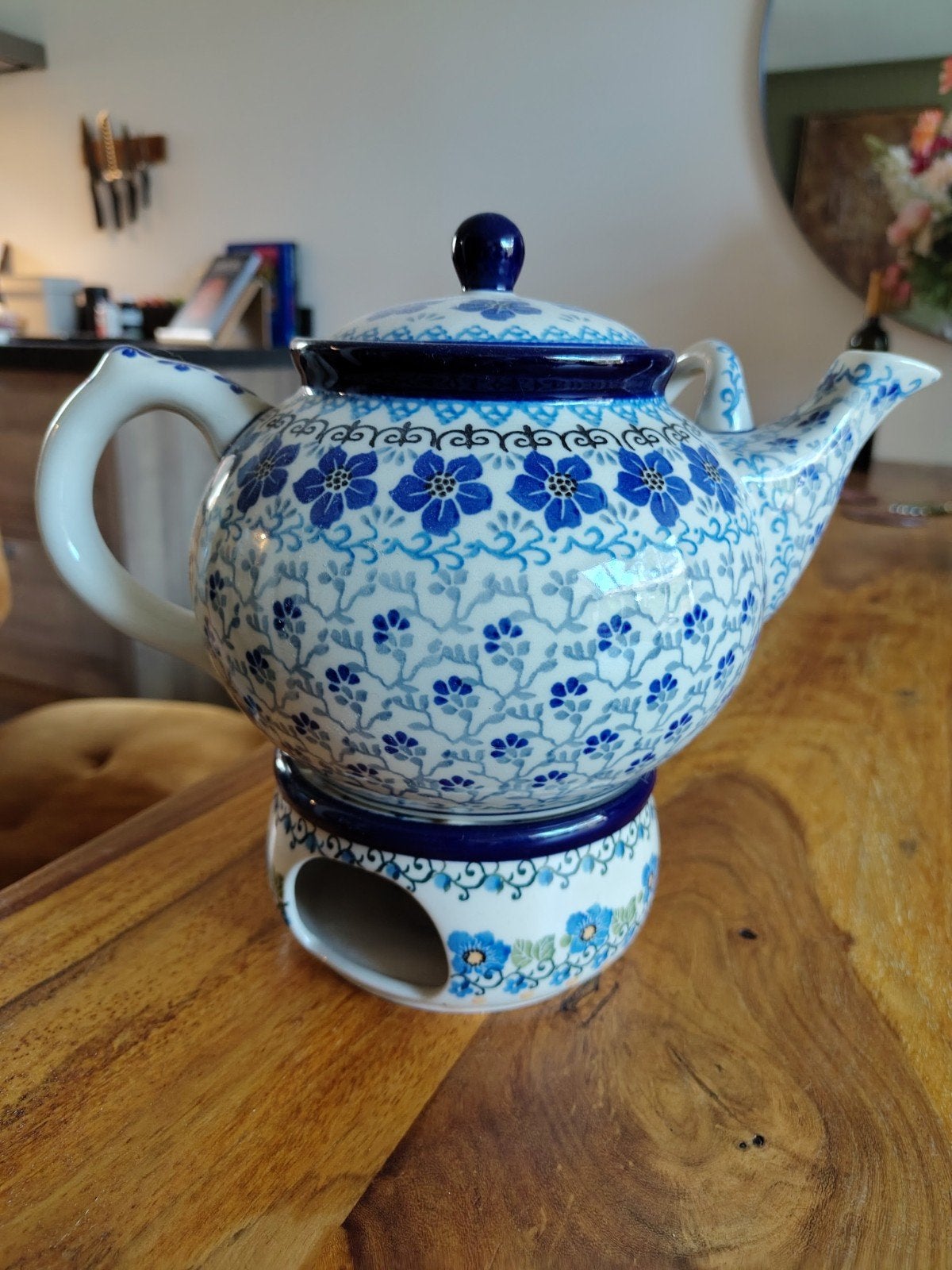 Bunzlau theepot met warmer, Keramiek, Overige typen, Ophalen of Verzenden, Zo goed als nieuw