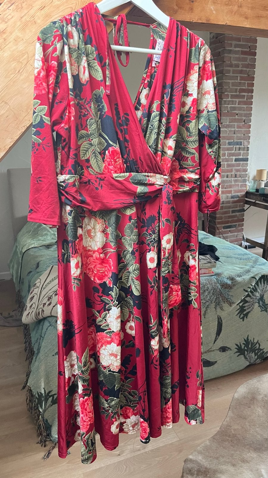 Vintage Chic Bloemen Maxi Jurk Rood XXL, Kleding | Dames, Verzenden, Maat 46/48 (XL) of groter, Zo goed als nieuw, Rood