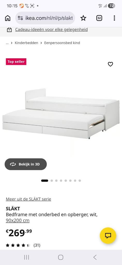 Slakt ikea uitschuifbaar bed, Gebruikt, Wit, Tweepersoons, Ophalen of Verzenden