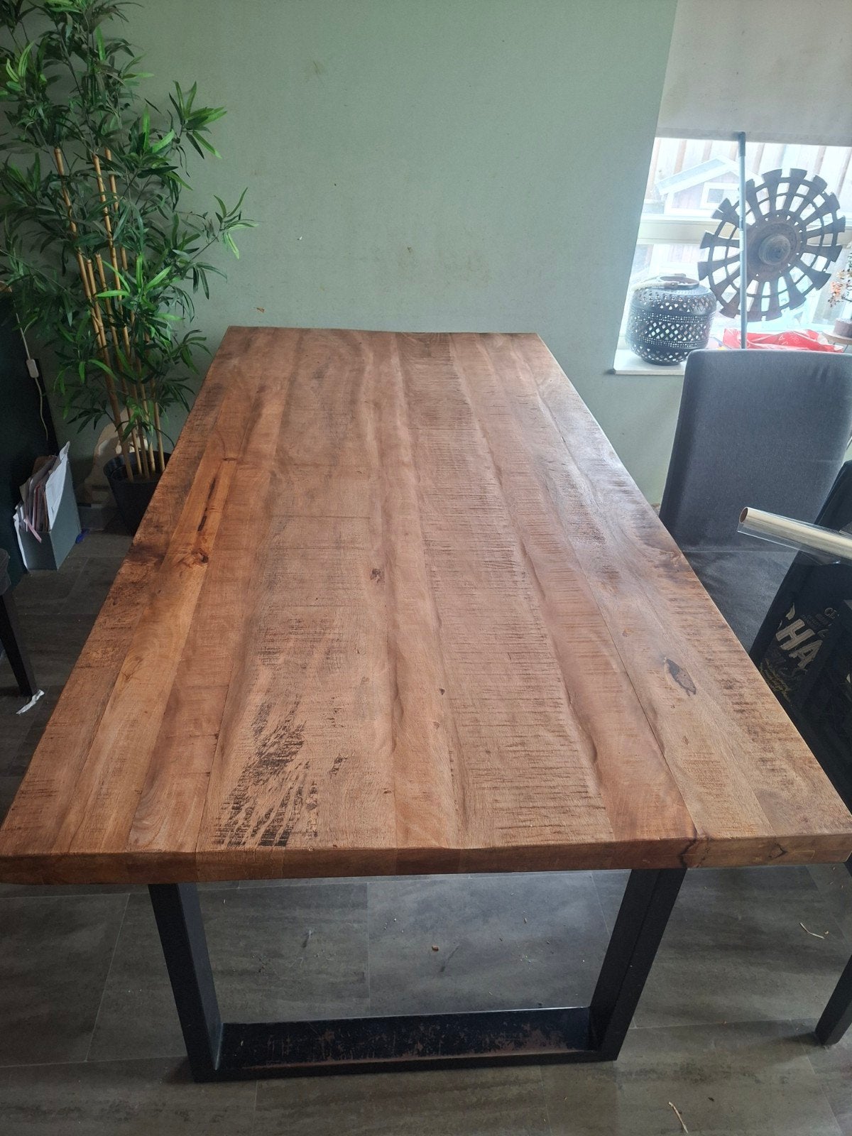 Eettafel 200x100 cm - Mangohout & Metaal, Gebruikt, Industrieel, Landelijk, 50 tot 100 cm, 150 tot 200 cm