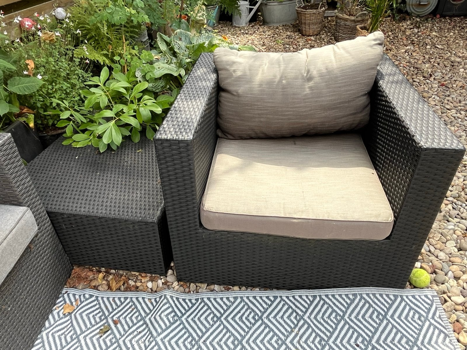 Wicker tuinstoel met kussens - zit heerlijk!, Ophalen, Gebruikt, Wicker
