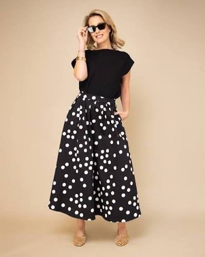 Anna van Toor rok / maxi skirt dots maat L, Zwart, Maat 42/44 (L), Zo goed als nieuw, Onder de knie