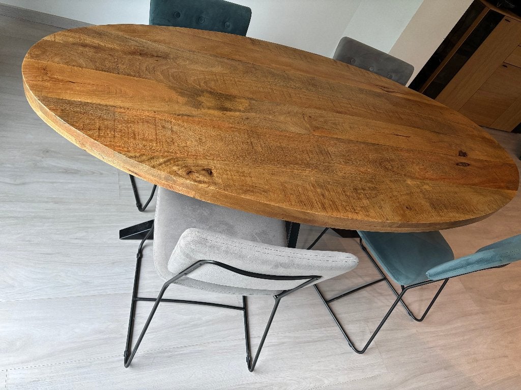 Ovale mangohouten eettafel 220 x 110 cm met spinpoot, Huis en Inrichting, Tafels | Eettafels, Ophalen, 100 tot 150 cm, 200 cm of meer