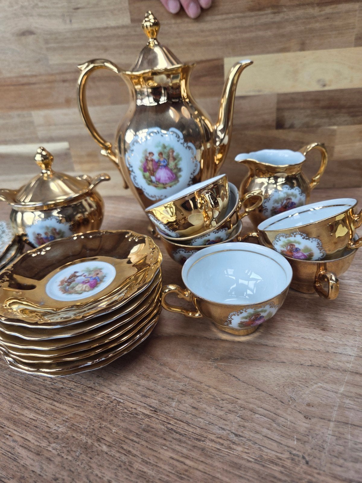 Vintage Porseleinen Koffieservies - Goudkleurig, Ophalen