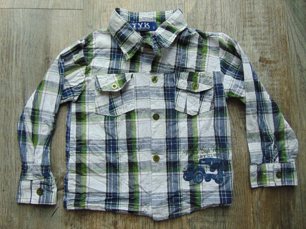 Overhemd groen / donkerblauw geruit maat 98 lange mouwen, Gebruikt, Overhemd of Blouse, Ophalen of Verzenden, TYK