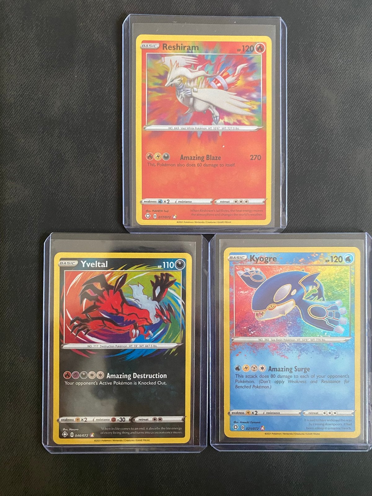 Pokémon Amazing Rare kaarten: Reshiram, Yveltal, Kyogre, Ophalen of Verzenden, Zo goed als nieuw, Meerdere kaarten, Foil
