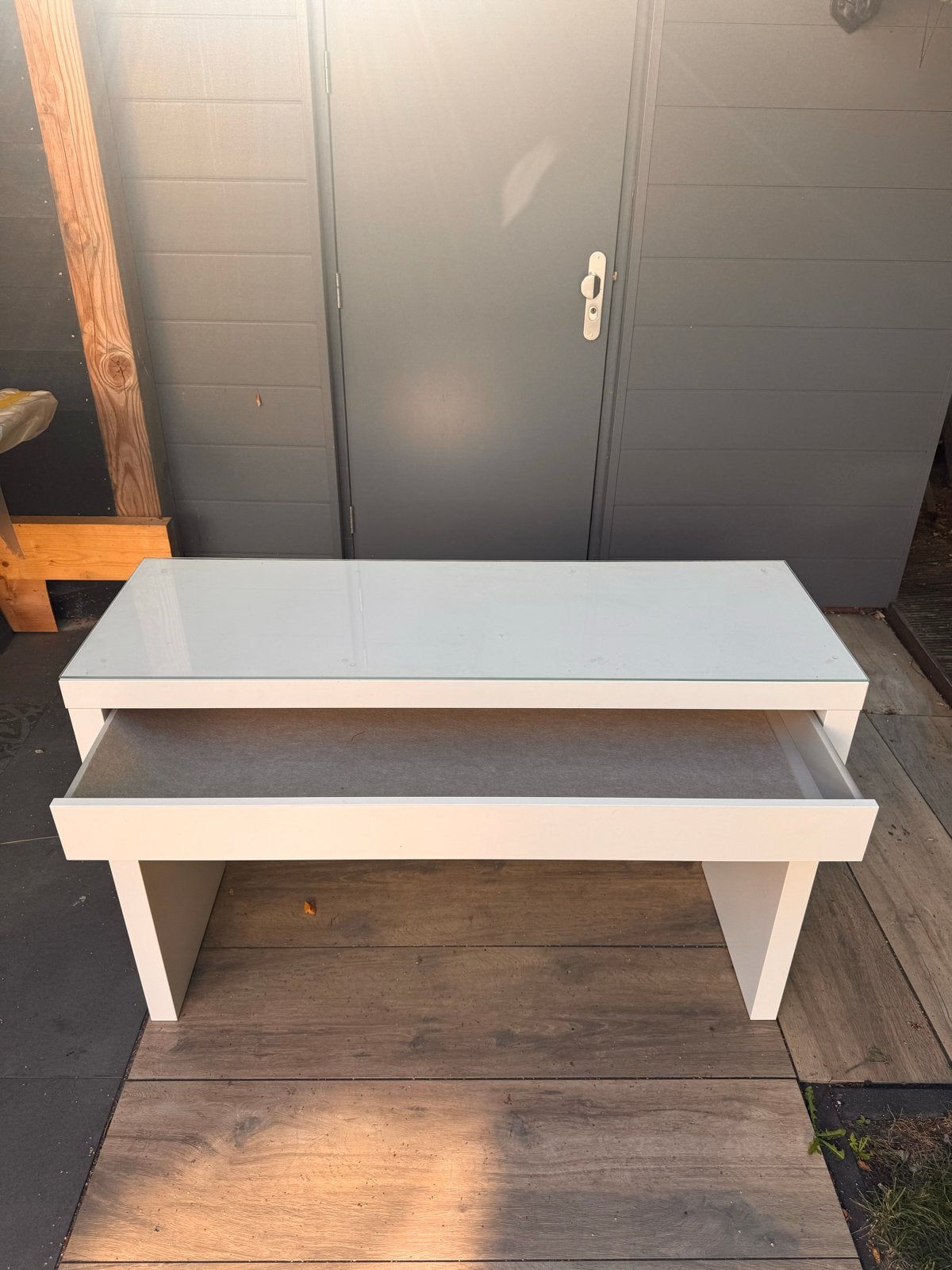 IKEA Malm bureau/kaptafel met glasplaat, Ophalen, Overige materialen, Gebruikt, 100 tot 150 cm