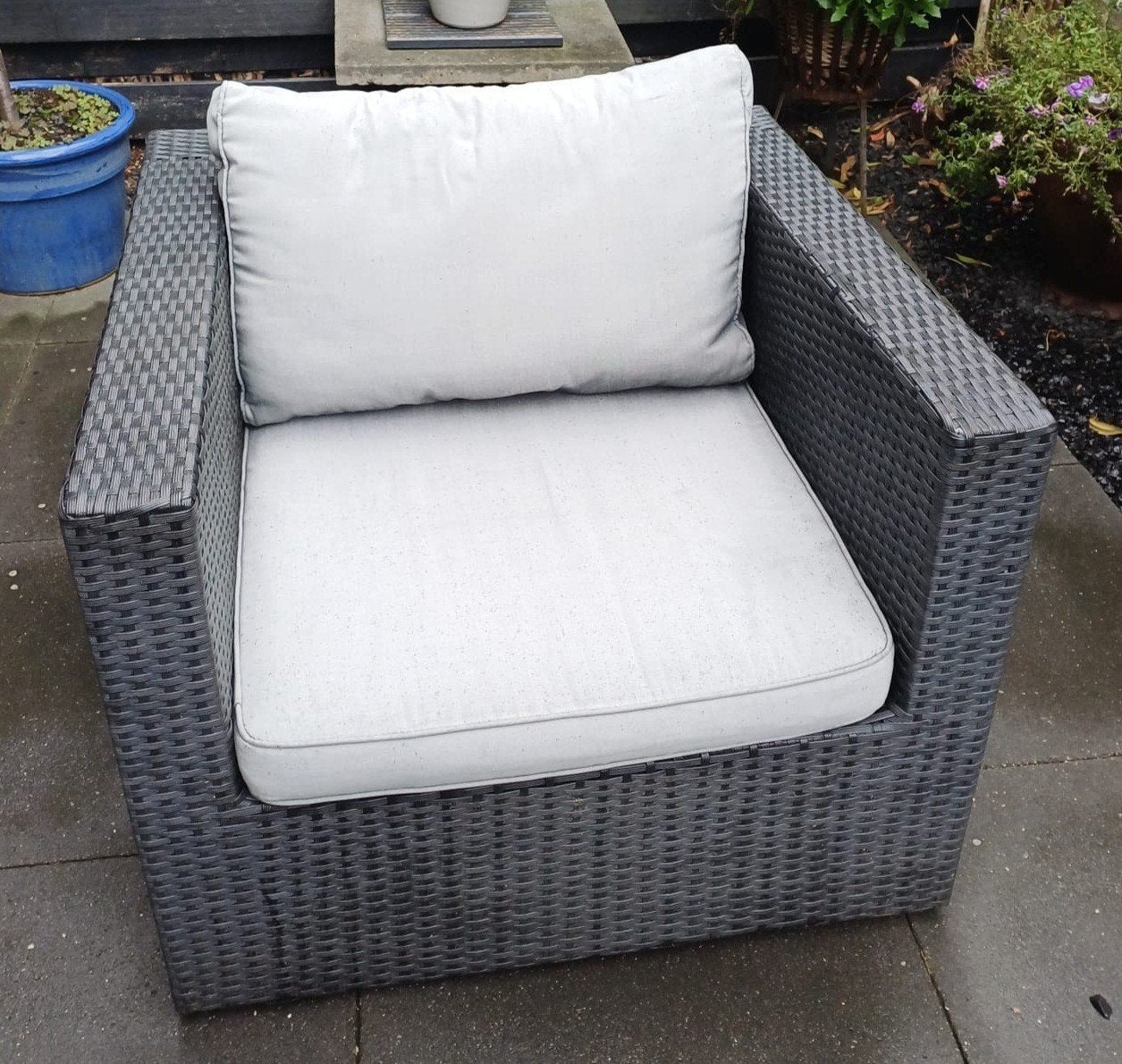 Twee Pure kunststof rotan tuinstoelen, Tuin en Terras, Kunststof, Gebruikt, Stoel, Tuinset