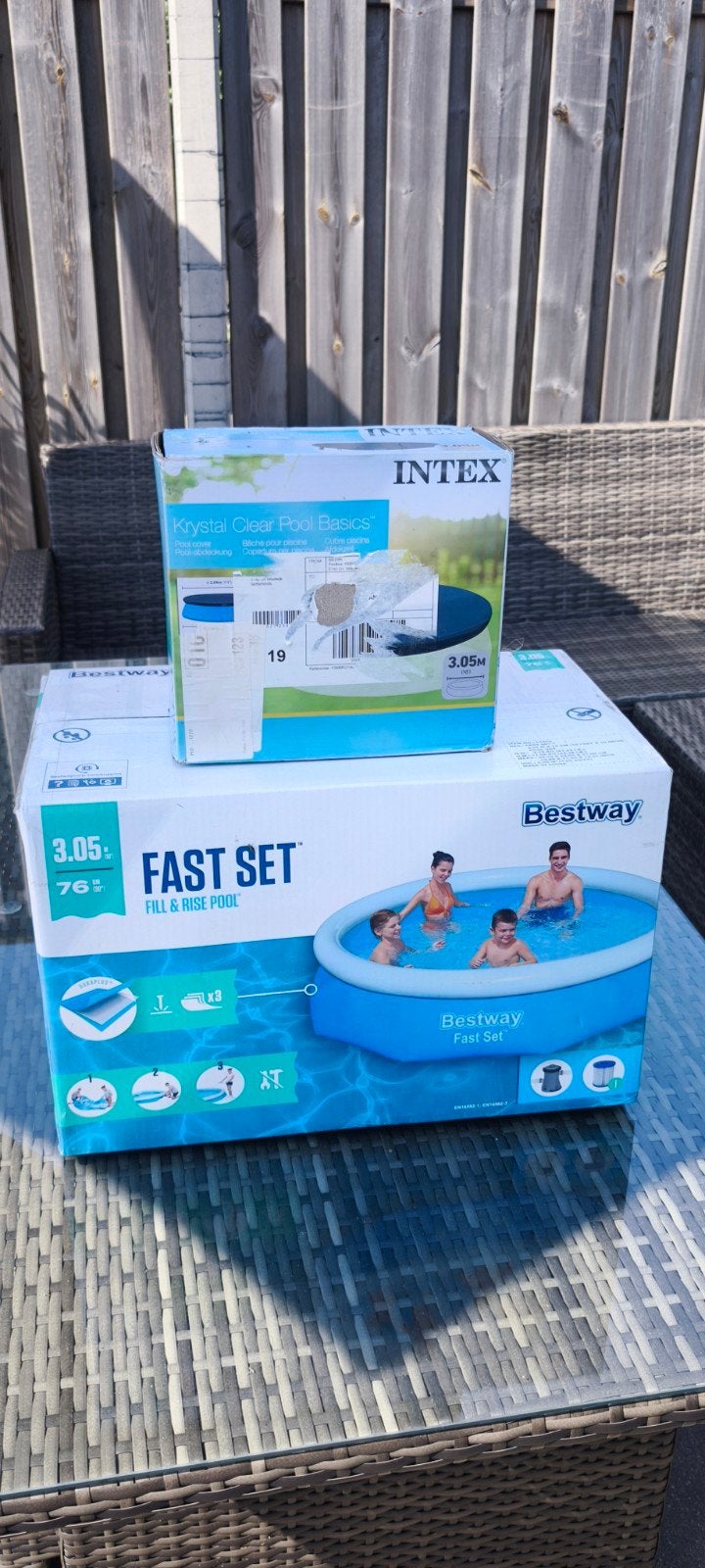 Bestway Fast Set Opzetzwembad 305 met Intex afdekzeil, Ophalen, Minder dan 80 cm, Rond, Opzetzwembad