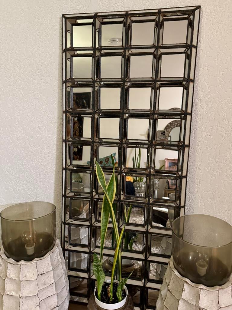 Oud gemaakt PTMD 40  vakkenspiegel in fasetgeslepen, Huis en Inrichting, Woonaccessoires | Spiegels, Minder dan 50 cm, Ophalen of Verzenden