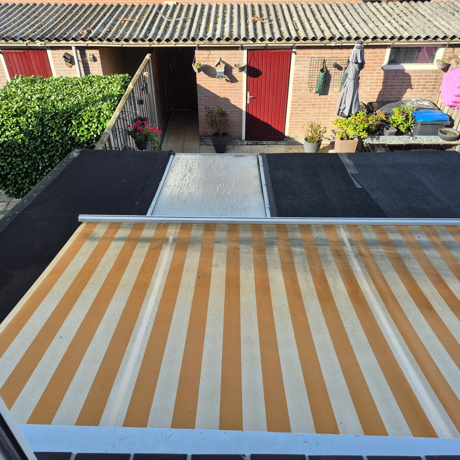 Terrasscherm / Knikarmscherm - Geel/Wit gestreept, Tuin en Terras, Ophalen, Gebruikt, Knikarmscherm