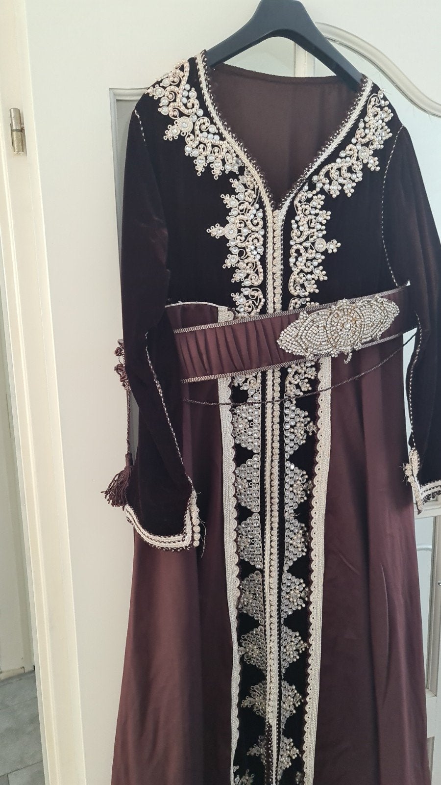 Prachtige Marokkaanse jurk / Kaftan met riem, Ophalen, Overige typen, Bruin, Maat 42/44 (L)