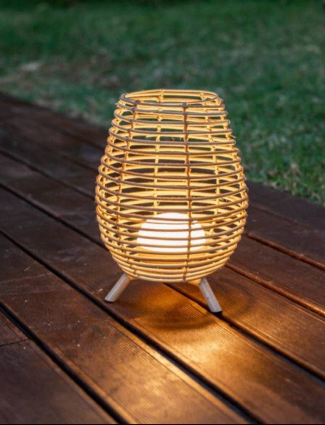 Rieten rotan bamboe set 2 lampen tuin tafellamp, Ophalen of Verzenden, Zo goed als nieuw