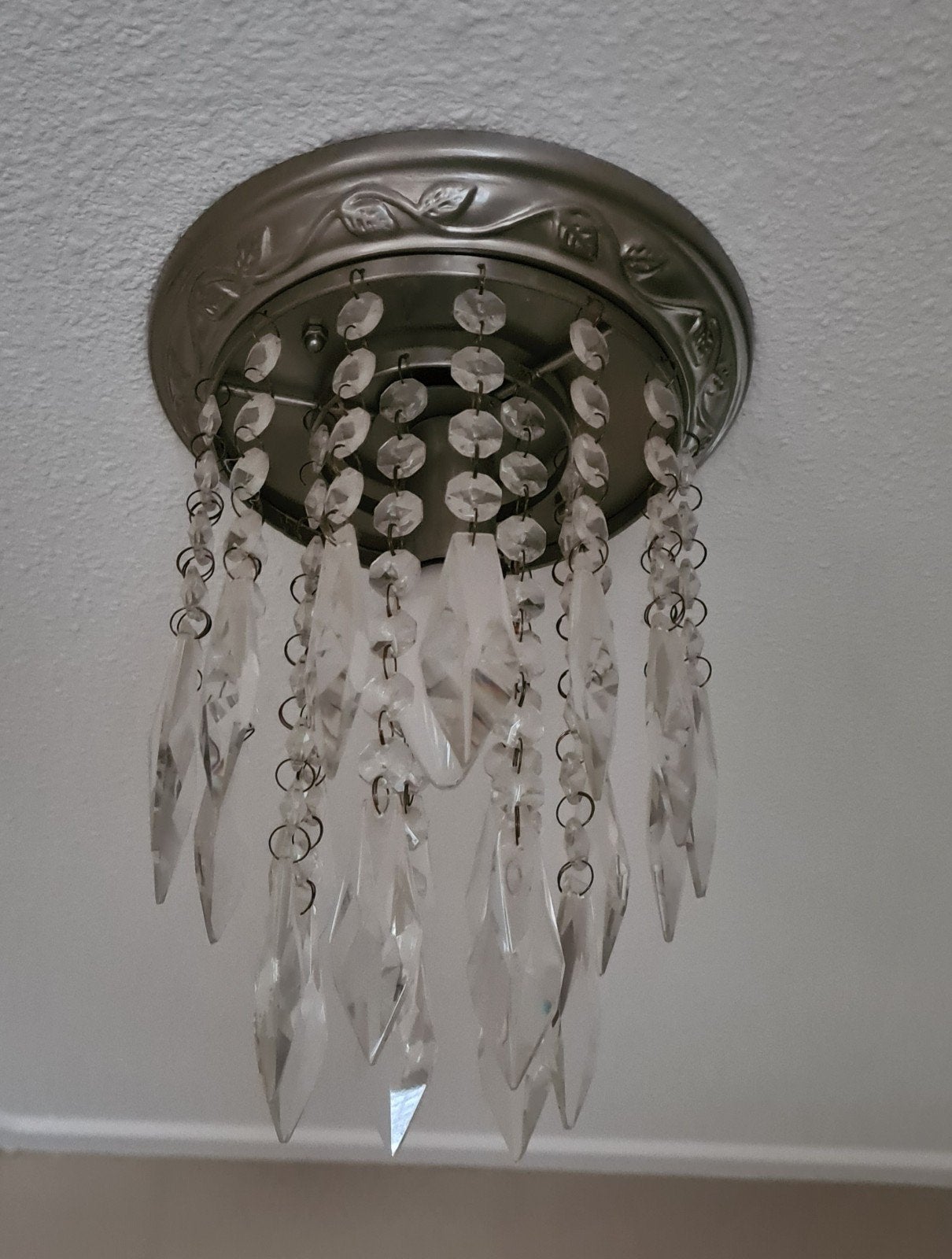 Plafondlamp met kristallen hangers, Ophalen, Gebruikt, Overige fittingen, Glas