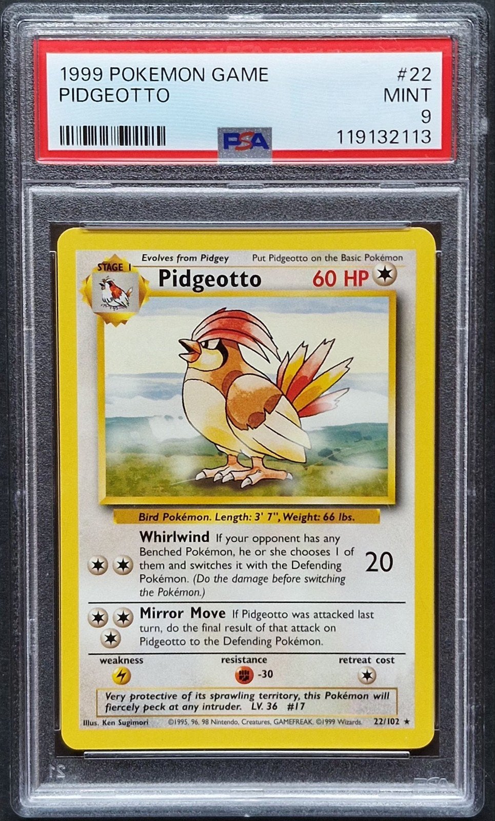 Pidgeotto Psa 9 Base set Unlimited, Ophalen of Verzenden