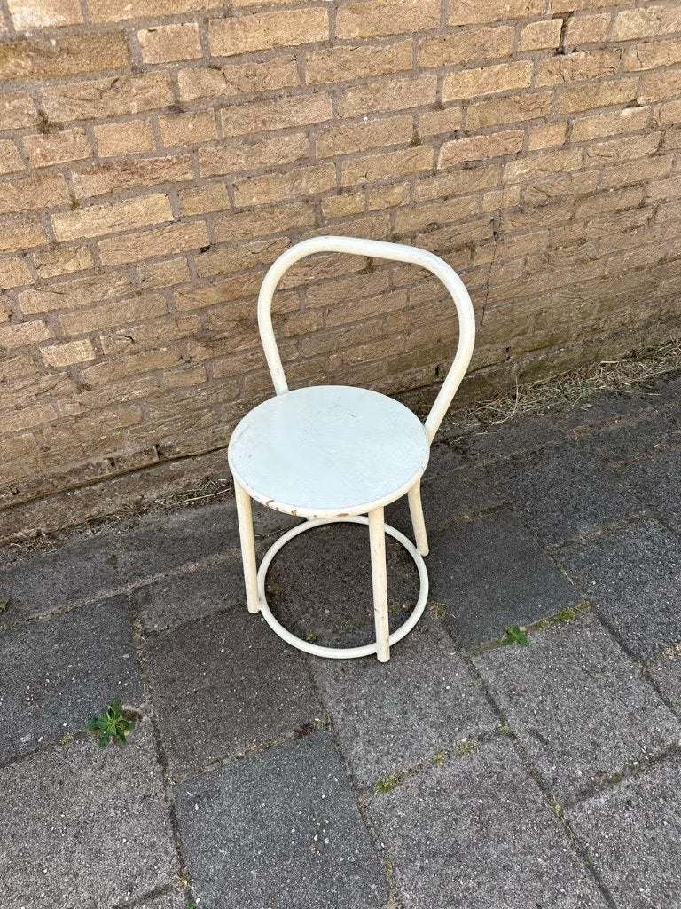 Vintage wit krukje met rugleuning, Antiek en Kunst, Ophalen of Verzenden