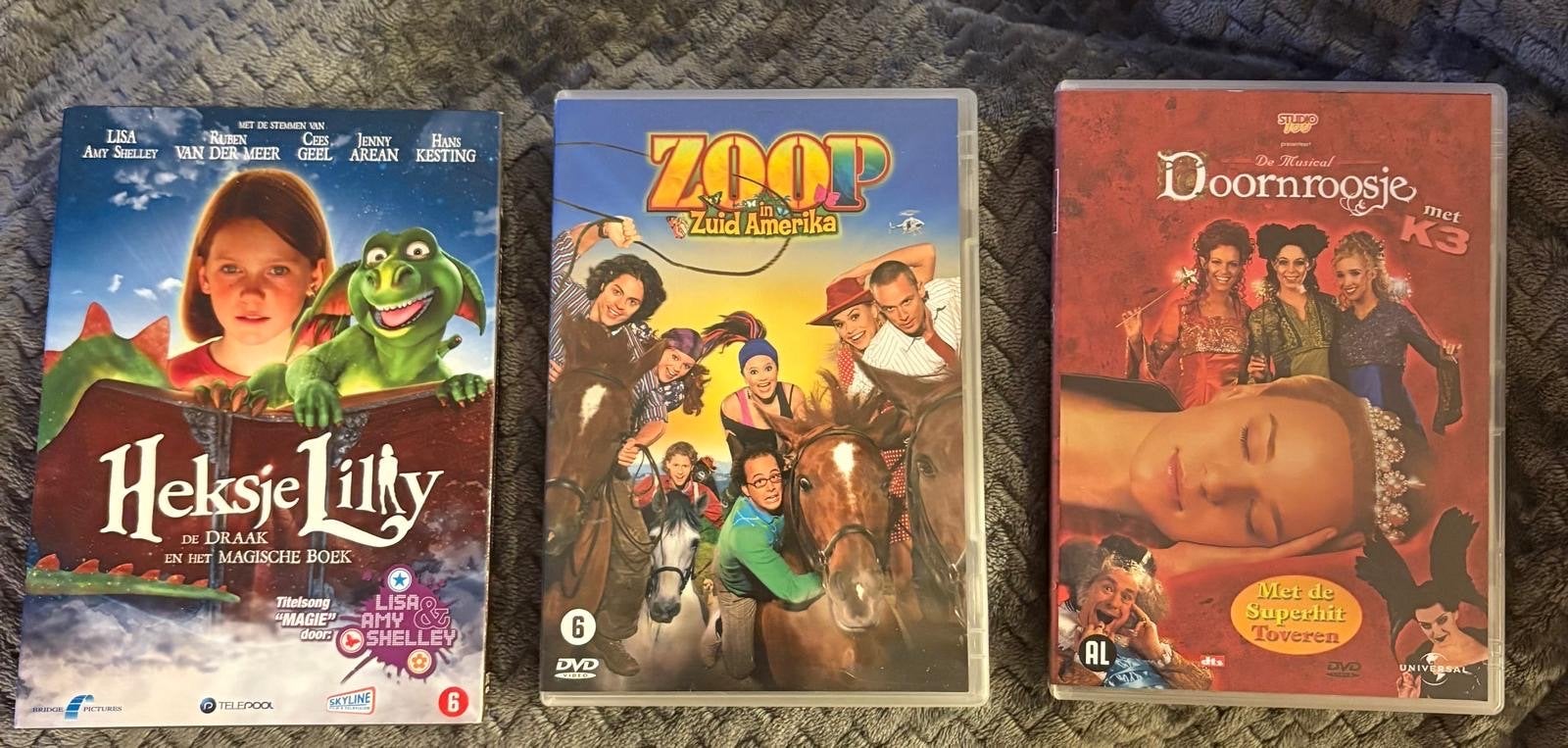 Kinder DVD's: Heksje Lilly, Zoop, Doornroosje K3, Gebruikt, Alle leeftijden, Familie, Film