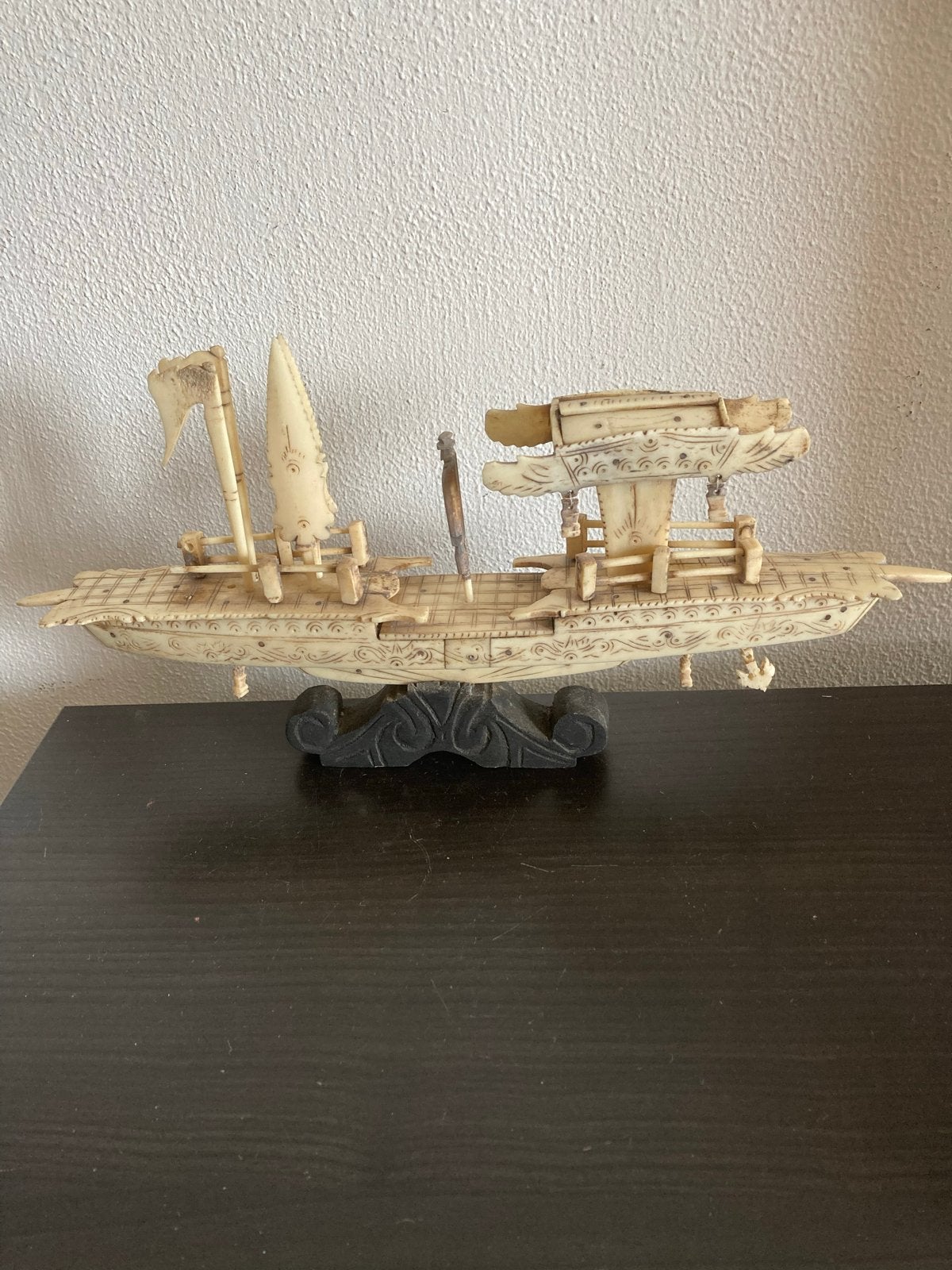 Antieke Chinese Jonk / Sampan op houten voet, 36x18cm, Ophalen of Verzenden