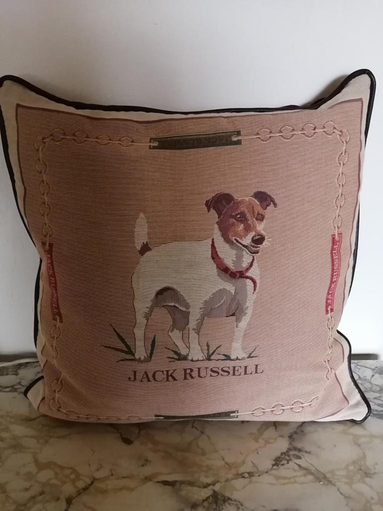 Nieuw kussen met afbeelding Jack Russel., Ophalen, Nieuw, Roze, Vierkant