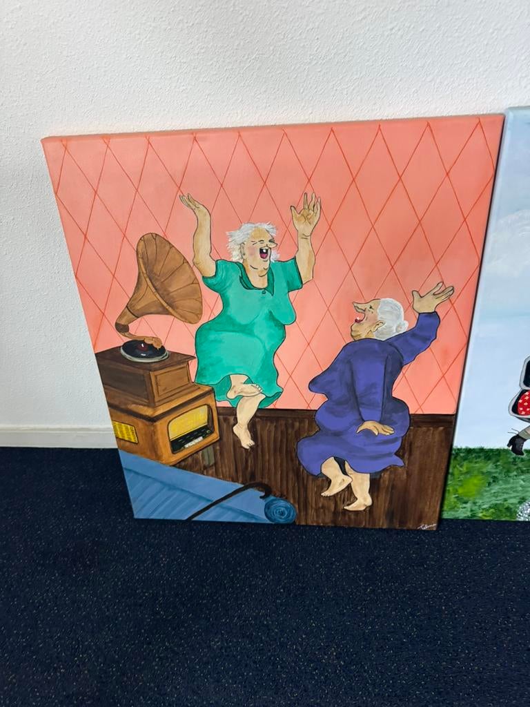 8 Hengelose eigenaardigheden op doek, Antiek en Kunst, Ophalen of Verzenden
