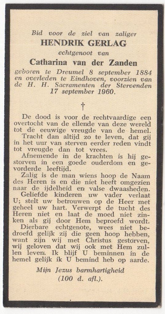 Hendrik Gerlag 1884 Dreumel + 1960 Eindhoven, 76 jaar oud, Ophalen of Verzenden