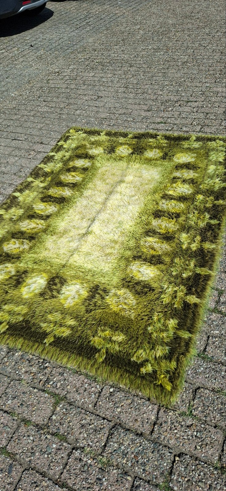 vintage super Retro vloerkleed, tapijt, groen, hoogpolig, 150 tot 200 cm, 200 cm of meer, Ophalen of Verzenden, Rechthoekig