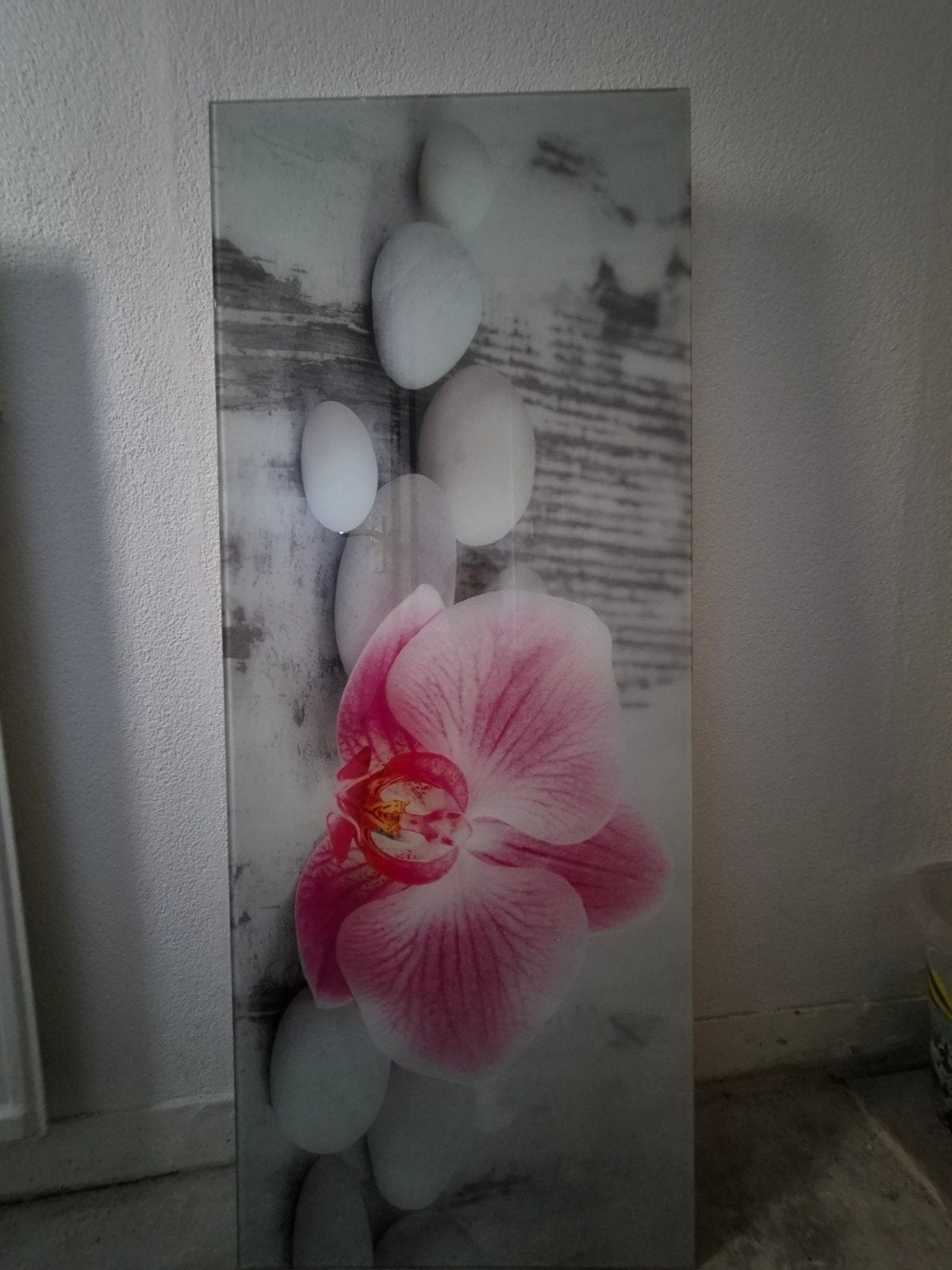Glazen Schilderij met Orchidee en Zen Stenen, Ophalen, 50 – 75, 125 cm of meer, Zo goed als nieuw