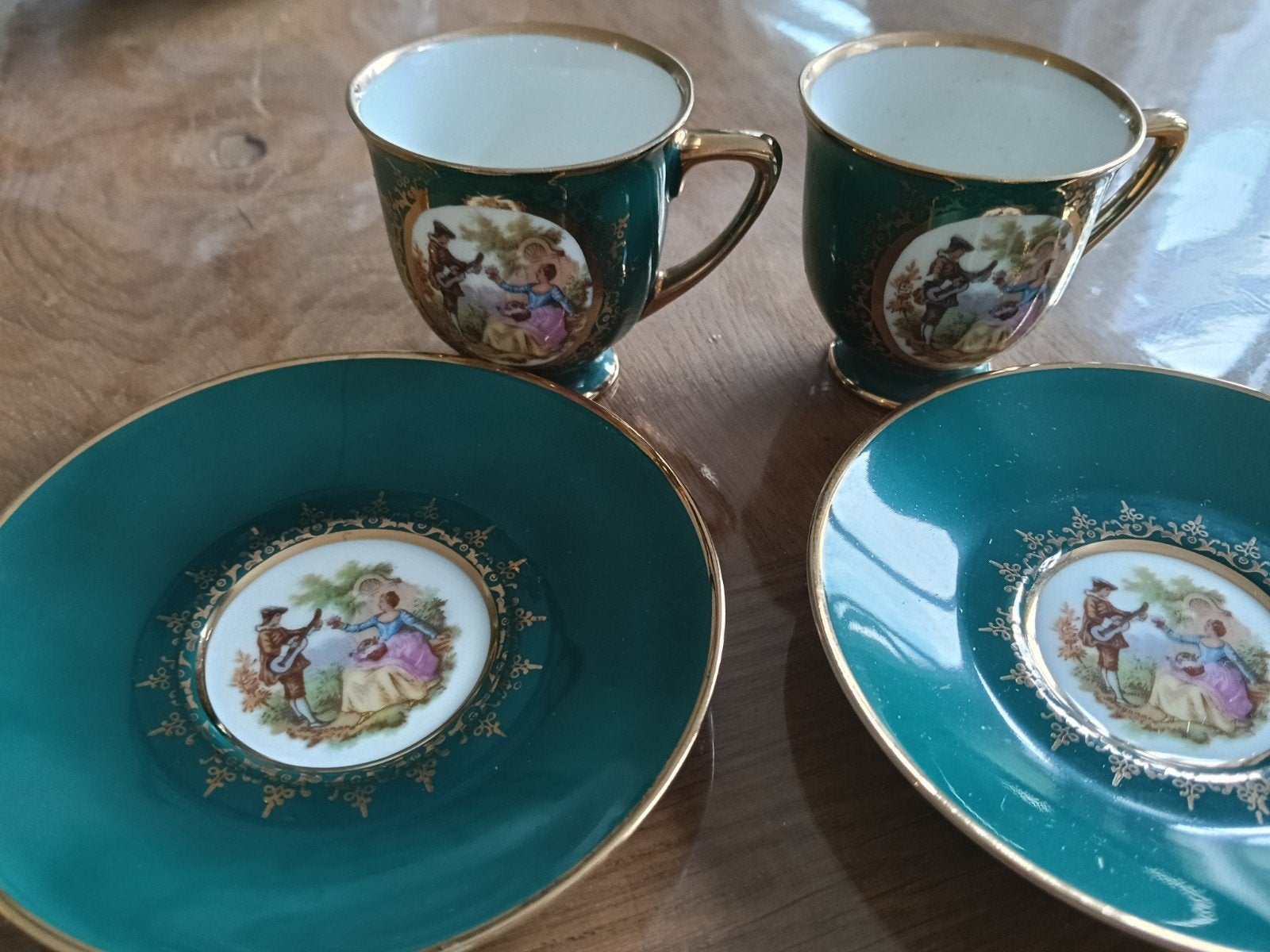 Antieke porseleinen espresso kopjes met schotels - 8 stuks, Antiek en Kunst, Ophalen of Verzenden