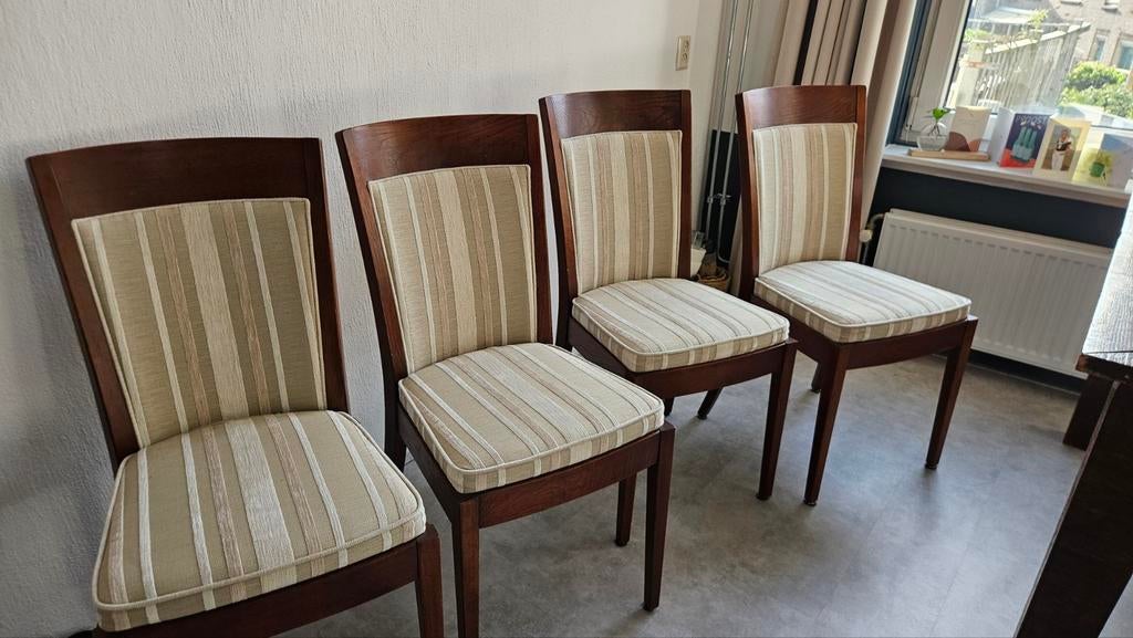 4 Jugendstil eetkamerstoelen van Bannink - hout/beige, Antiek en Kunst, Antiek | Meubels | Stoelen en Banken, Ophalen