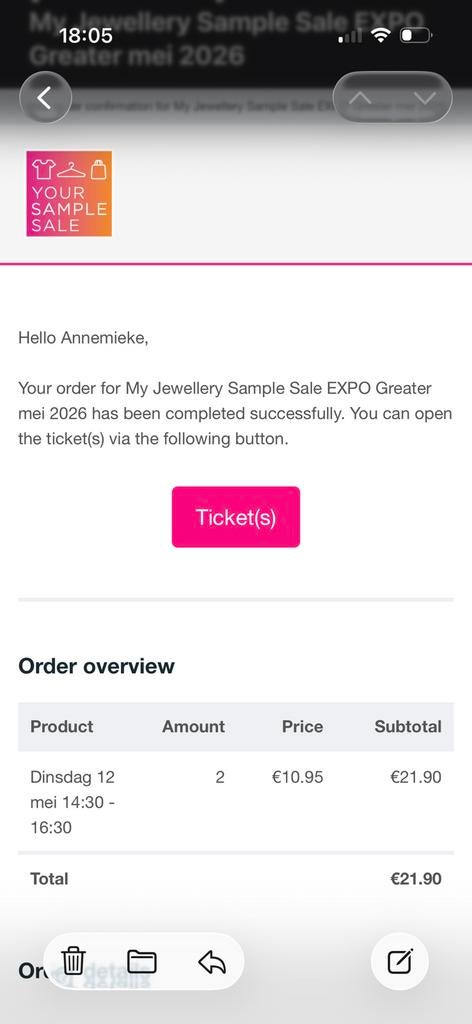 My Jewellery Sample Sale tickets, Twee personen, Overige soorten, Overige typen