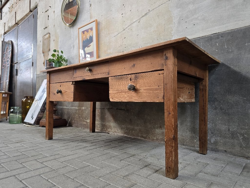 Jaren 50 Grenen Werkbank | Vintage Groot Bureau Hout, Huis en Inrichting, Overige typen, Gebruikt, Hout, 81 cm