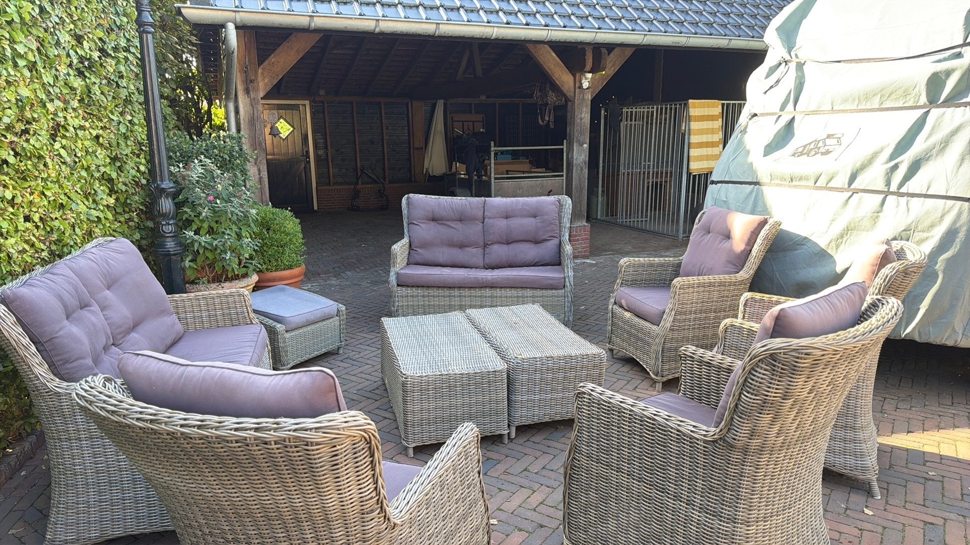 Wicker Tuinset 9 delig., Ophalen, Gebruikt, 8 zitplaatsen, Wicker